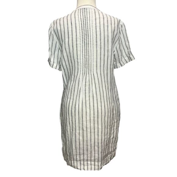 Quince Dress Small White Black Stripe Pintuck European Linen Boho Beach Pockets - Picture 7 of 15